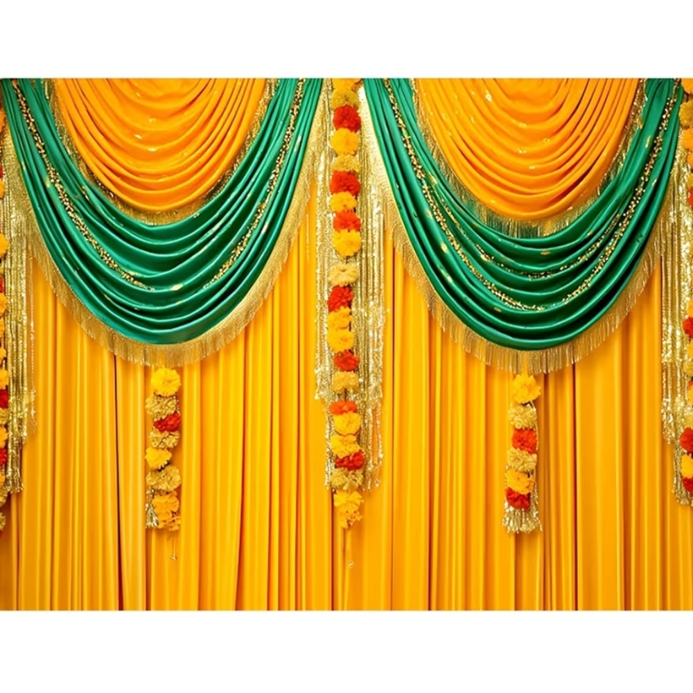 Baocicco 9x6ft Indian Traditional Photography Backdrop – Yellow Green Curtain